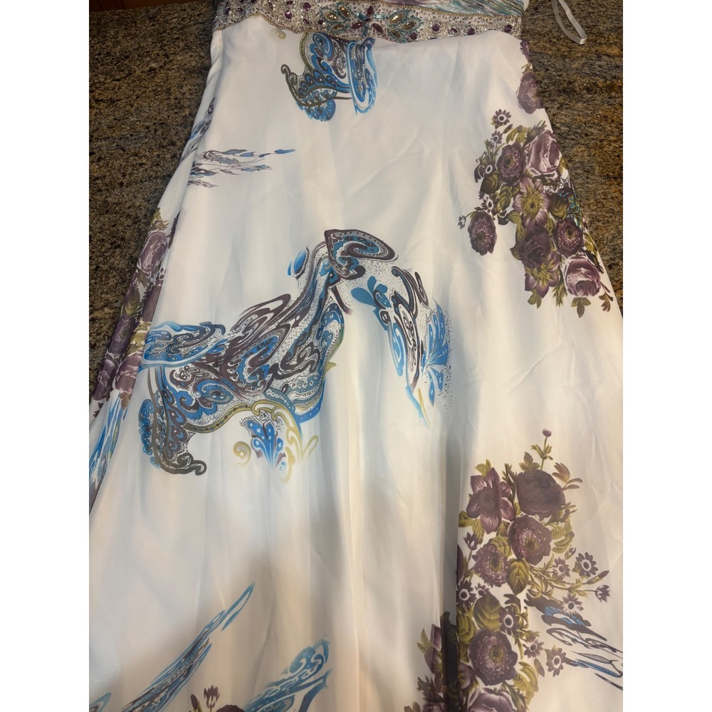 Dancing Queen Embellished One Shoulder Maxi Dress Floral Print White XXL - Picture 12 of 13